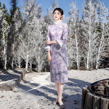 贝之韵复古民国风加绒双袖旗袍2025年冬季新款毛绒领保暖舒适