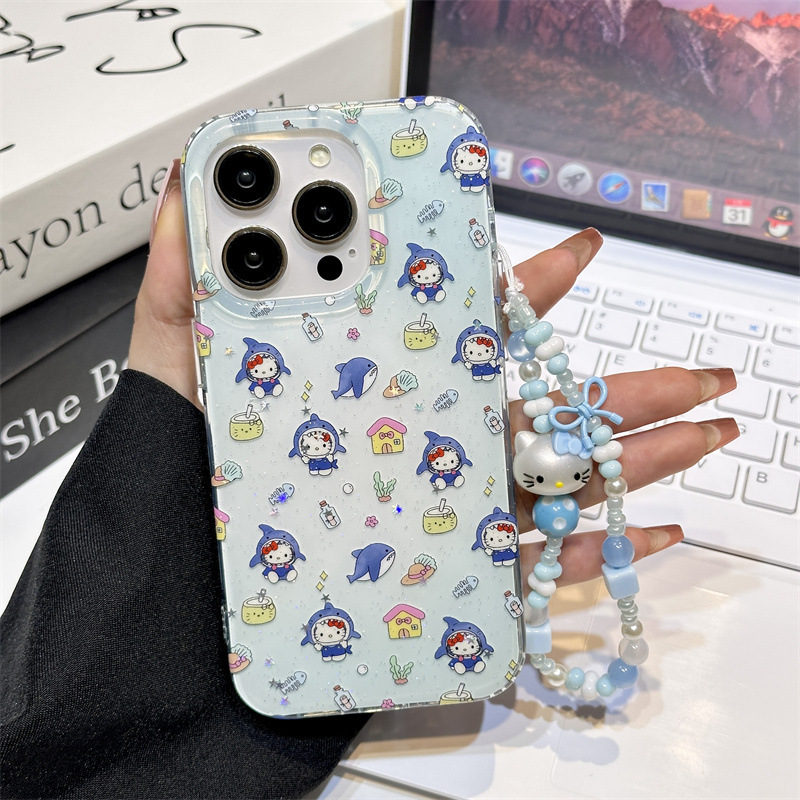 フルスクリーンサメヘッドギアキティチェーン iPhone16 Apple 15ProMax/14 携帯電話ケース 13 女の子に適しています|undefined