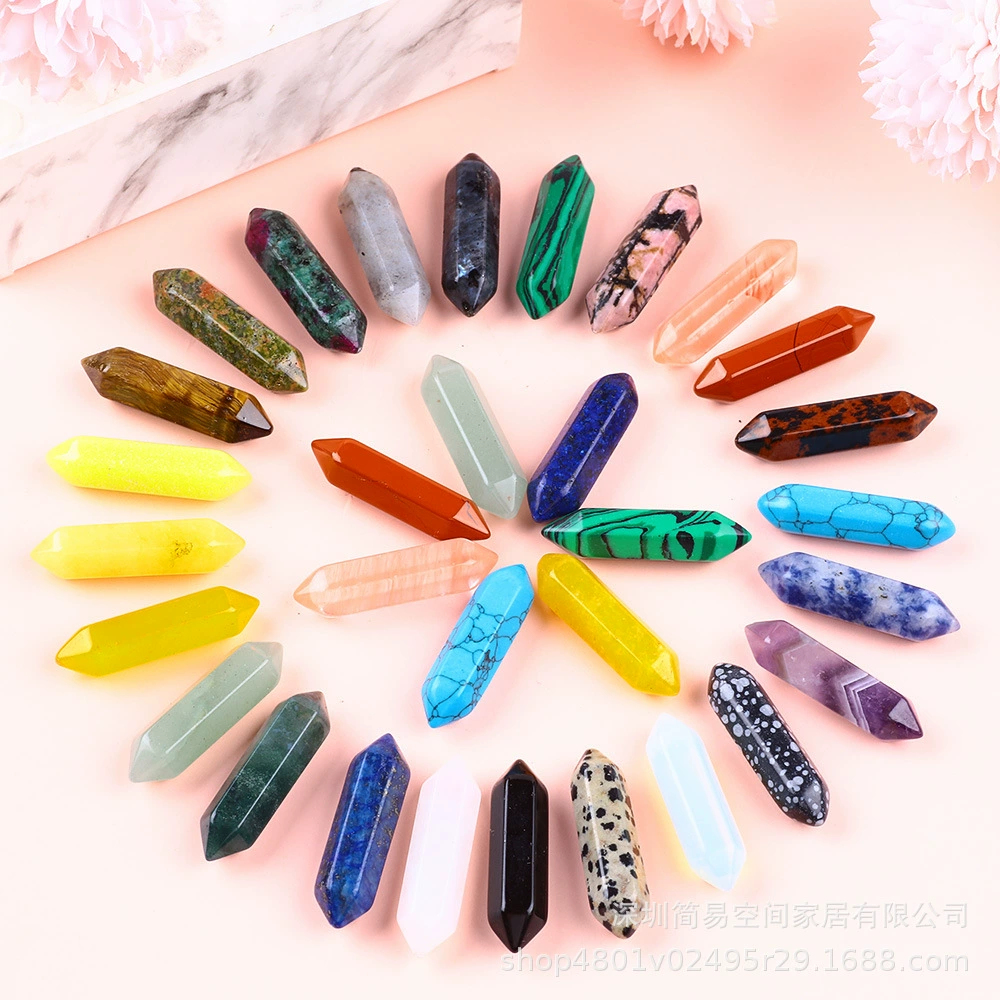 Амазонский натуральный камень двойной заостренный шестиугольный столб полудрагоценный голый камень натуральный камень полированный столб кристалл необитальный камень