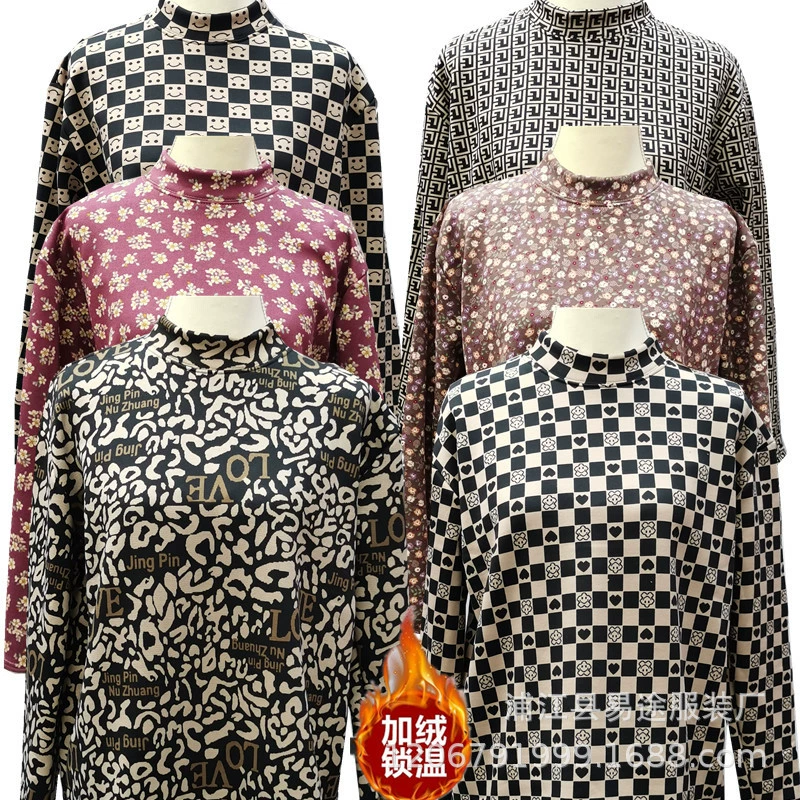 Осенне-зимняя новая приятная для кожи из хлопка плюс бархатная подкладка из австрийского зерна из флиса из австрийского зерна, осенняя одежда с принтом среднего и высокого уровня, Базовая рубашка для матери