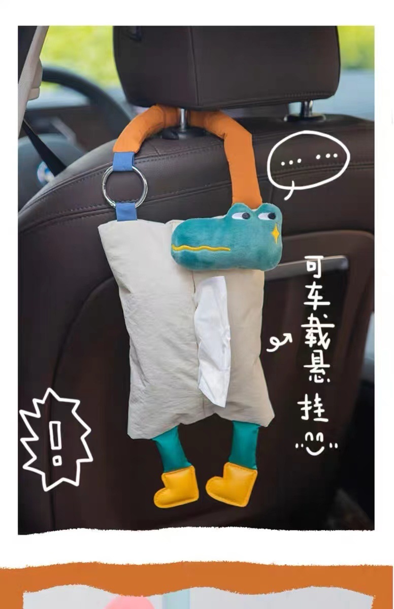 2024 Hanging Car Interior Tissue Holder with Cute Plush Decoration for Armrest Box, Portable and Adorable