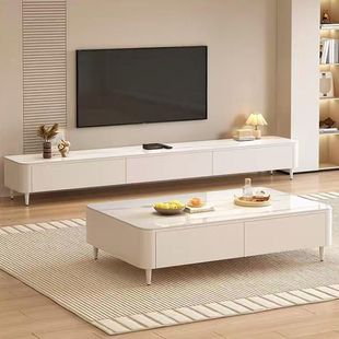 Cream Slate Coffee Table Living Room Home Small Apartment Simple Modern Light Luxury Italian Floor-Standing Coffee Table Tv Cabinet Combination