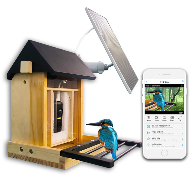 鳥の餌やりと観察用の低消費電力Wifiカメラ、太陽光充電、鳥の動きで録画開始、リモート録画|undefined