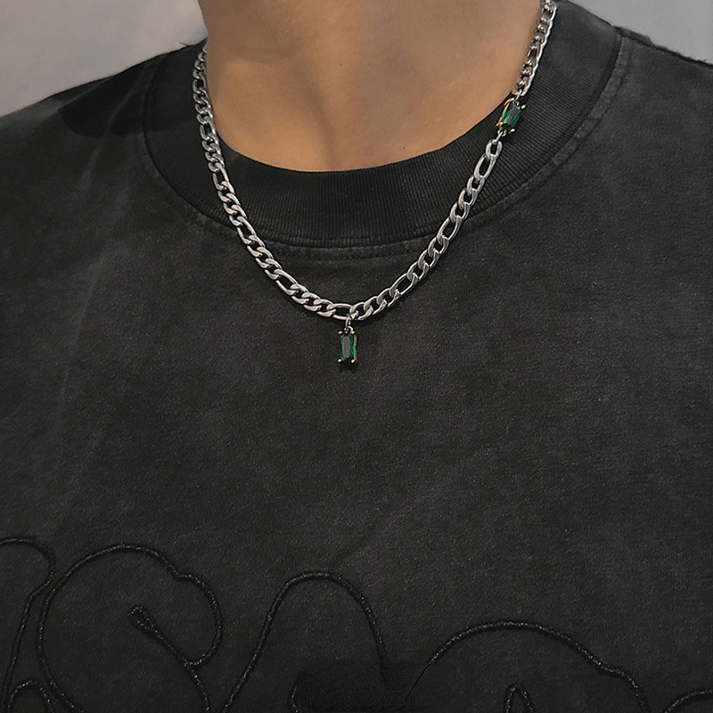 Exquisite Green Patchwork Cuban Chain Necklace For Men And Women_voghion.com