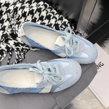 法式芭蕾德训鞋女平底2025秋季新款系带透气一脚蹬小白鞋时尚单鞋