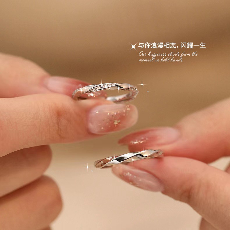 Endless love couple ring fashion personality S925 sterling silver men's and women's simple open one pair of ring Valentine's Day gift