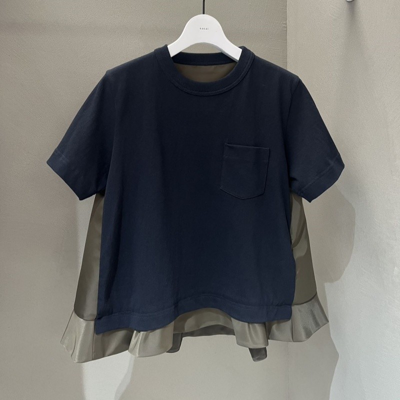 FOG SACAI 25春夏新款拼接荷叶边短袖T恤宽松休闲百搭圆领上衣女|undefined