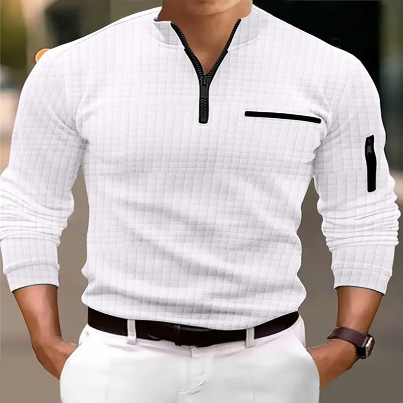 Spring and Autumn Aliexpress Amazon Men's Checkerboard Plaid Polo Shirt with Arm Zipper Sports Polo Shirt with Zipper Decoration