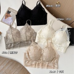 Pure and elegant floral lace beautiful back strap adjustable comfortable and gathered base markless light luxury underwear 9514