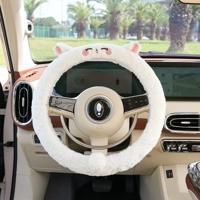 handle cover, Steering wheel cover - rabbit-fur-brushed-lamb-steering-wheel-cover-38cm