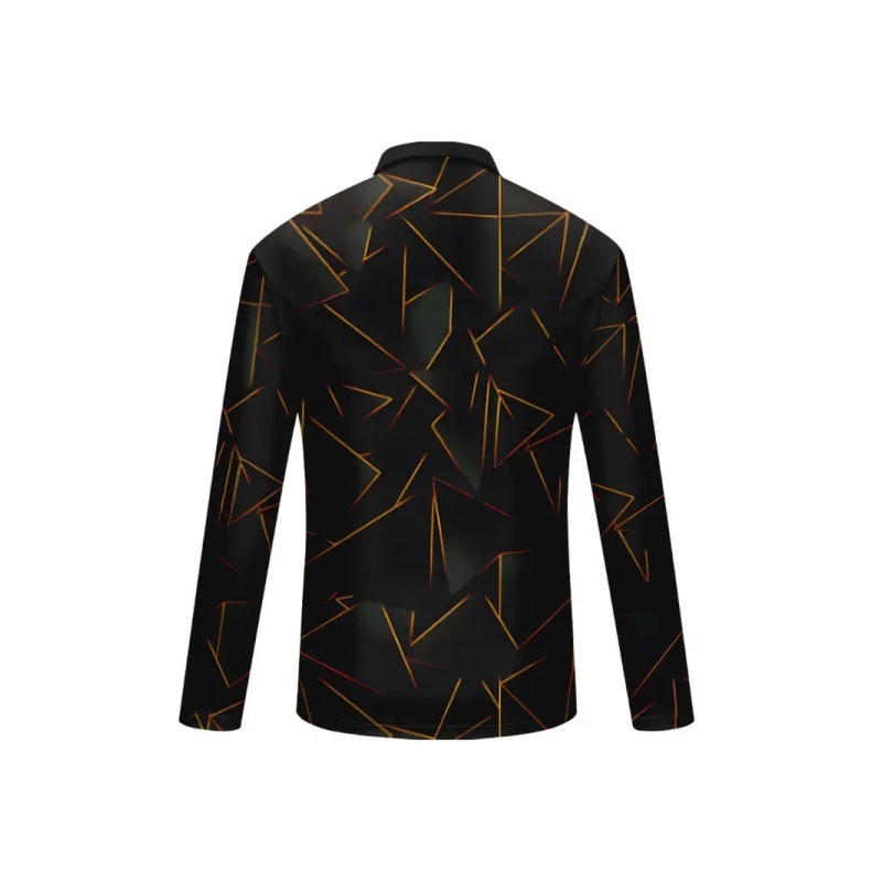 2024 venta caliente patrón de metal geométrico estampado 3D hombre calle alta manga larga hombro ancho cremallera suelta camisa POLO