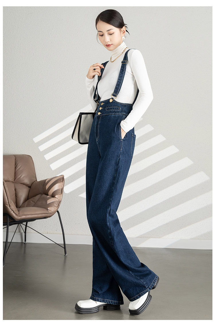 Yếm quần nữ denim ống rộng phong cách Hàn Quốc — xanh lam chi tiết 15