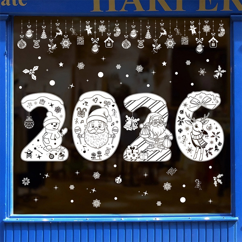 Christmas Snowflake Window Sticker Reindeer Holiday Decoration_voghion.com