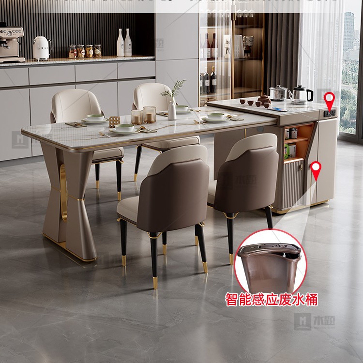 Mesa de mesa móvil, mesa de mesa de isla retráctil, mesa de comedor integrada, mesa de té de placa de roca para el hogar, mesa de comedor y silla de negociación moderna y sencilla