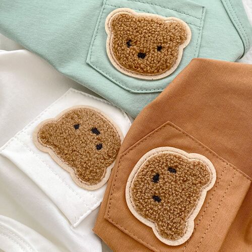 INS summer thin baby round neck vest set cartoon bear T-shirt top trendy children's denim shorts two-piece set