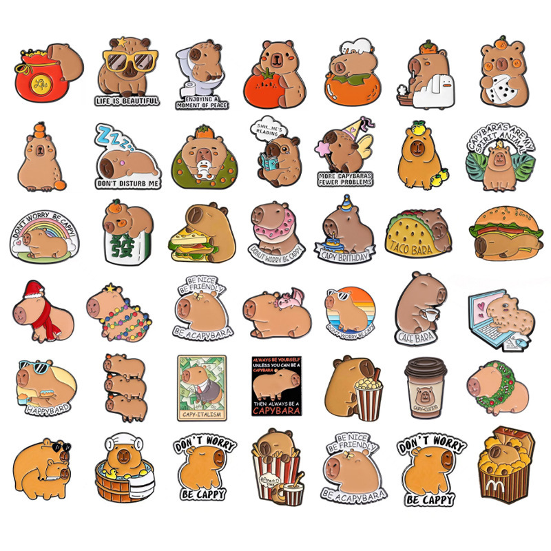 Multi-Style Combination Set of Fun Animal Capybara Series Painted Badges Personalized Capybara Alloy Brooch