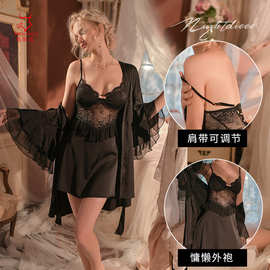 性感睡衣女缎面蕾丝拼接吊带裙聚拢纯欲美背家居服女一件代发1907