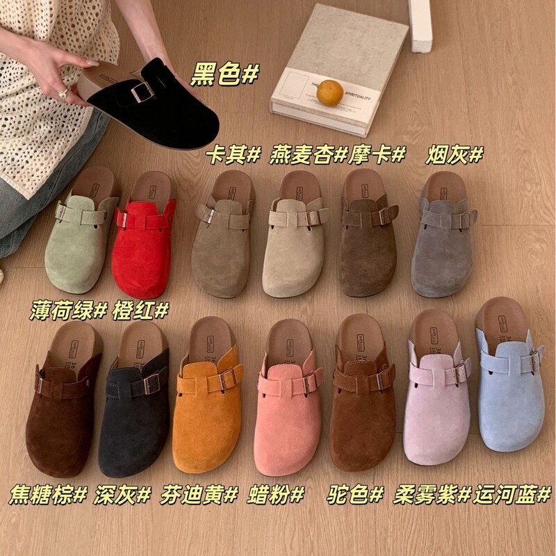 Guangzhou Dropshipping 2026 New Style Slip-On Large-Toe Flat Shoes Shallow Half-Slipper Birkenstock Shoes Lazy Half-Slipper for Women