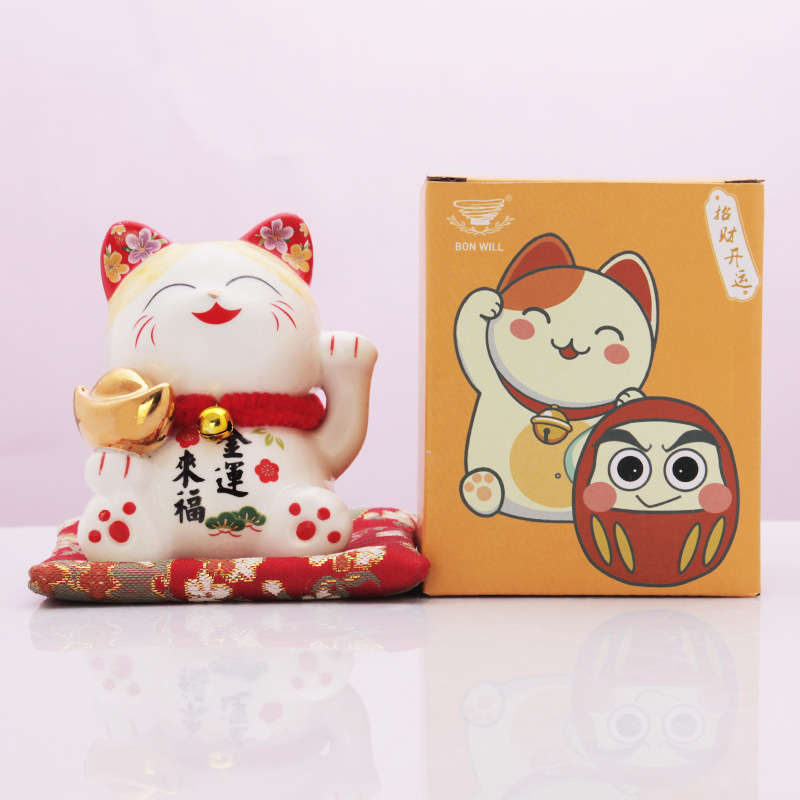 Estilo japonés lingote de oro gato de la suerte pequeña decoración de cerámica regalo de apertura cajero casa entrada sala de estar decoración de escritorio image 3