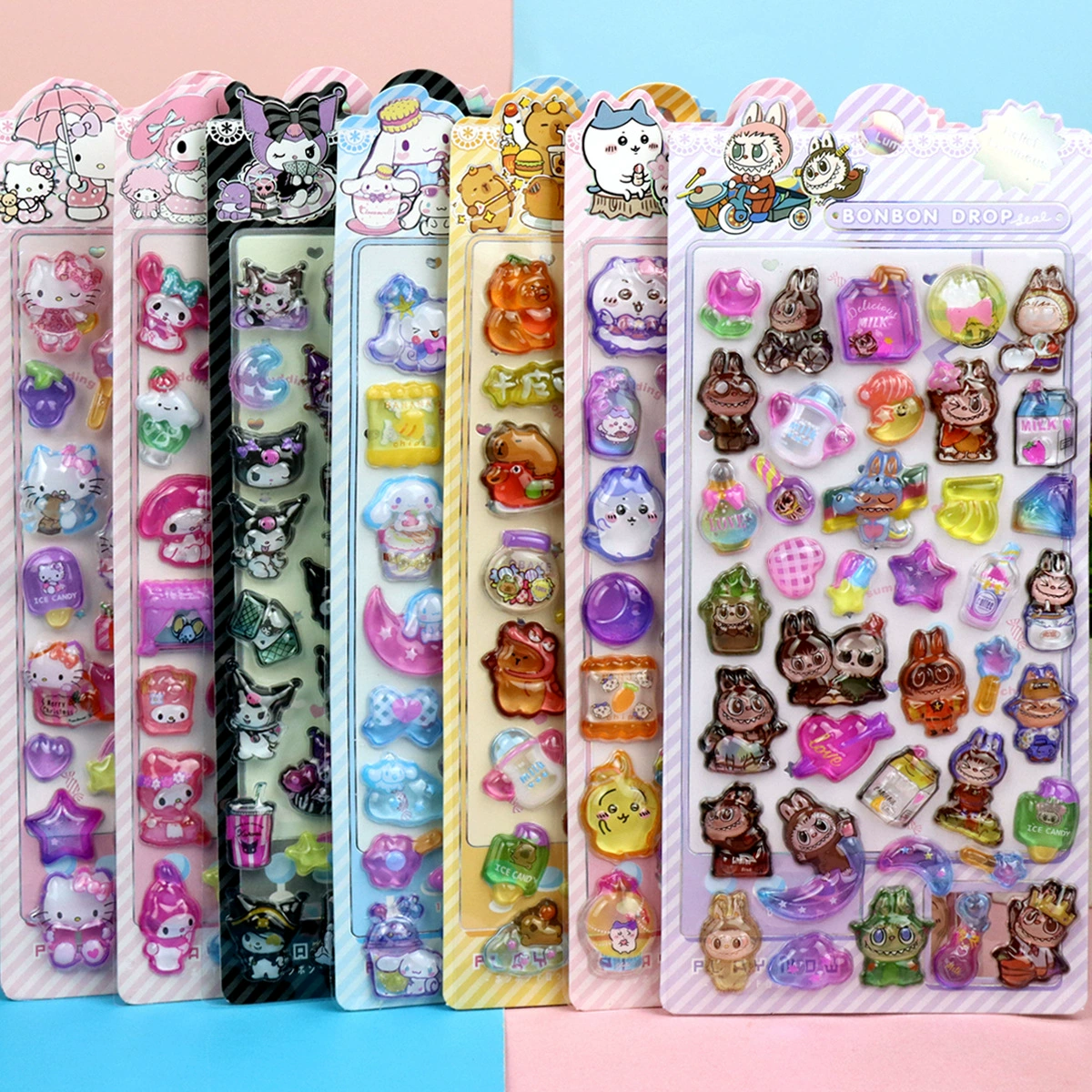 Детская мультяшная наклейка Sanrio Kuromi Kapi Balagi Iwakara Bubu 3D тиснённая кристальная наклейка