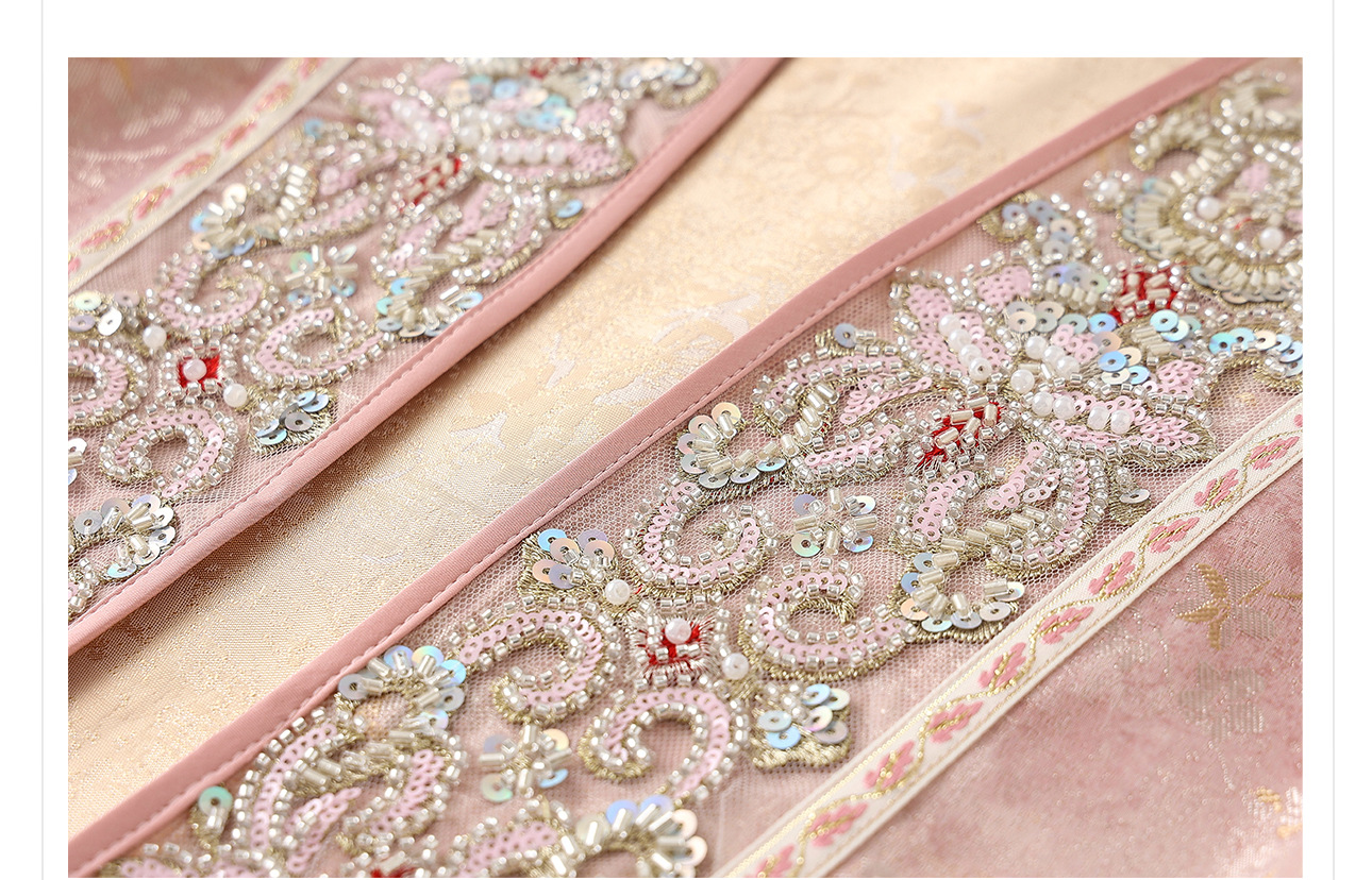 Áo khoác cardigan thêu hoa nặng kiểu Trung Hoa mới, đính cườm cao cấp N7065 — hồng chi tiết 20