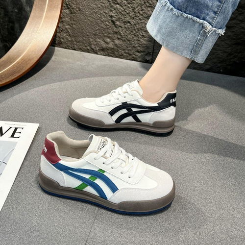 Korean Version Versatile Colorblock Retro Ballet Agan Shoes for Women 2025 Autumn Fashion Lightweight Casual Sports Shoes