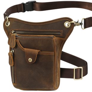 European and American Men's Genuine Leather Waist Bag, Retro Crazy Horse Leather Military Fan Tactical Leg Bag, Casual Outing Mobile Phone Bag, Cowhide Men's Bag