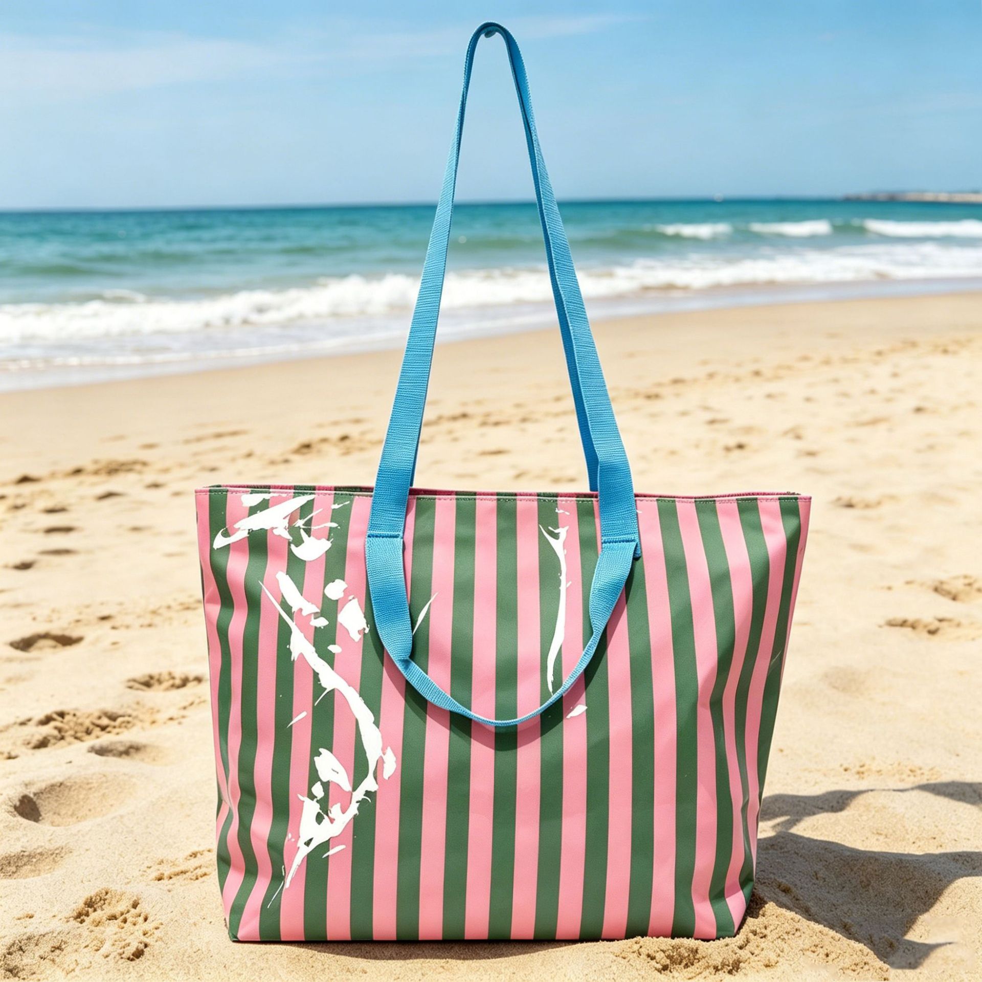 rayas impermeables de gran capacidad de vacaciones de playa bolsa de poliéster portátil de hombro de viaje de playa bolsa al por mayor