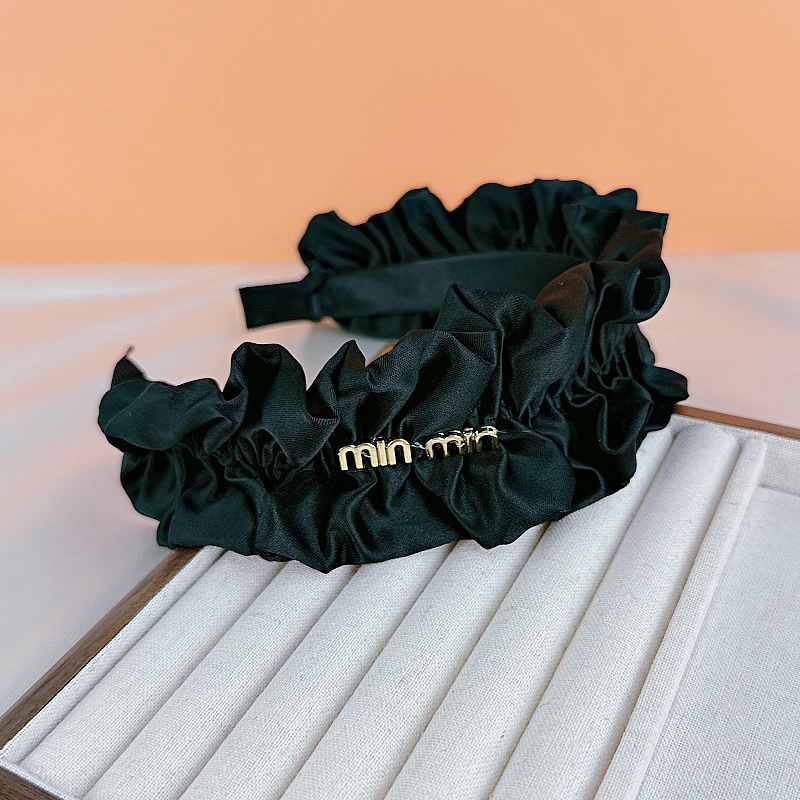 Alta cráneo superior negro plisado diadema horquilla de las mujeres lavado facial banda de pelo borde ancho versátil 2023 Internet celebridad nueva diadema