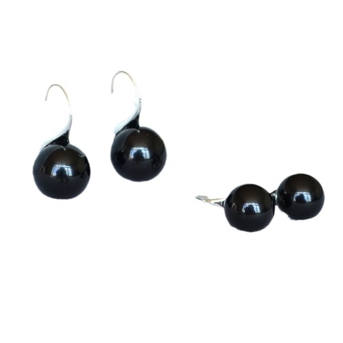 Japanese and Korean niche design retro personalized silver black onyx minimalist cool temperament high-heeled shoes earrings earring for women