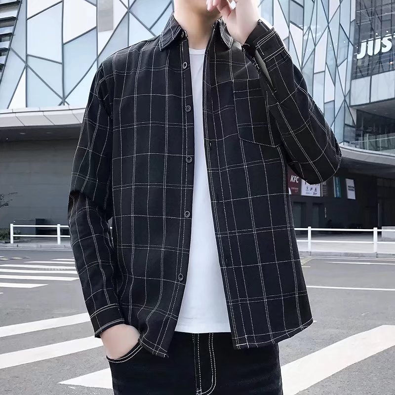 Spring and Summer Retro Plaid Shirt Men's Trendy Brand Casual Shirt Korean Style Fashionable Jacket Hong Kong Style Handsome Upper Clothes