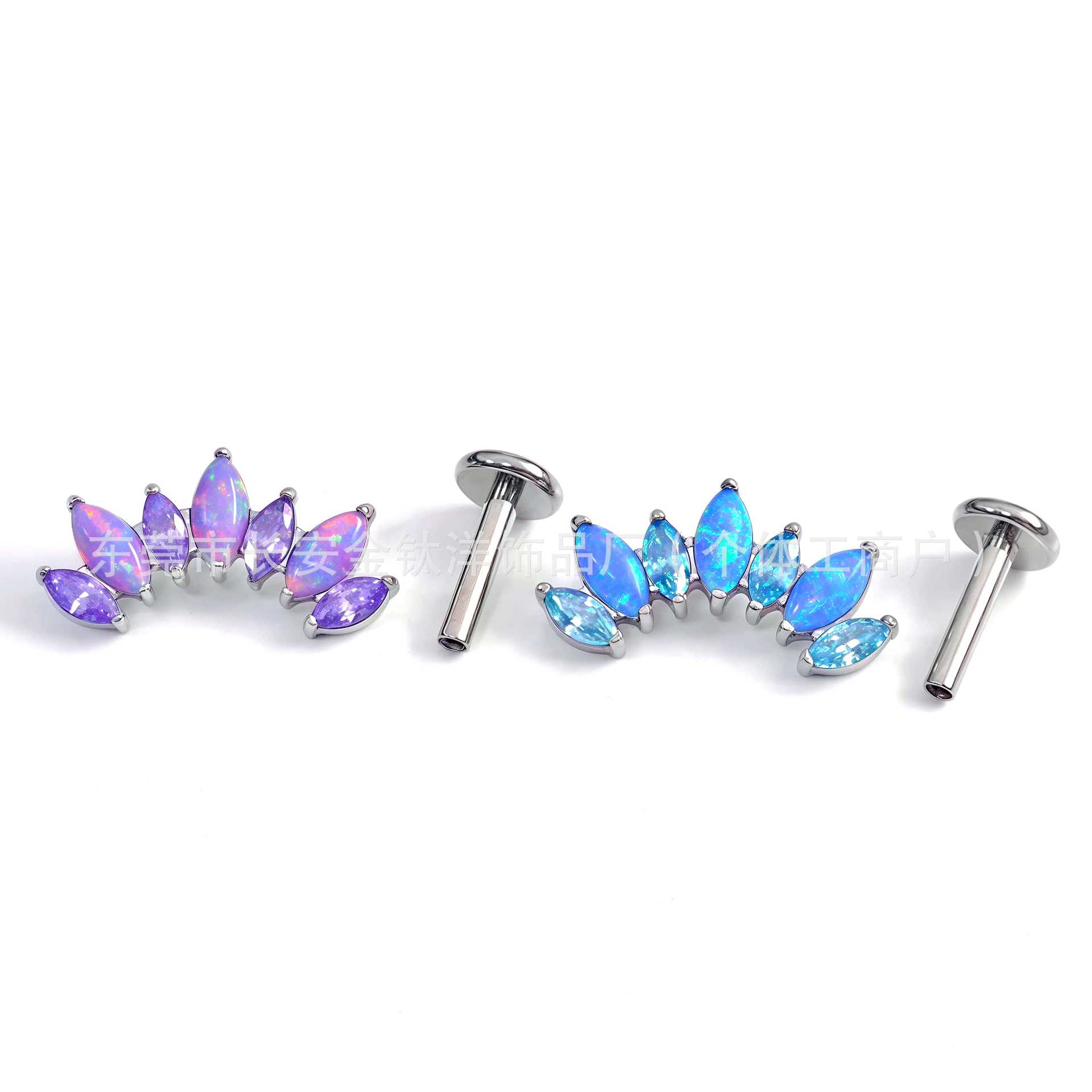 F136 Titanium Seven-Leaf Marquise Earrings Inlaid with 5A Zircon Opal Lip Nails Ear Bone Nails G23 Titanium Alloy Piercing Jewelry detail image 7