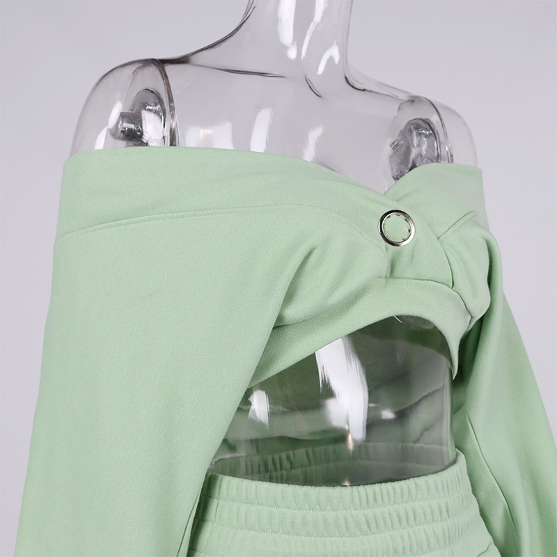 Lightgreen Crop Top With Shorts Wholesale Tracksuit