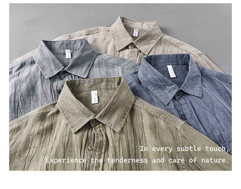 New Ramie Men's Long-sleeved Casual Shirt Loose Retro Creased