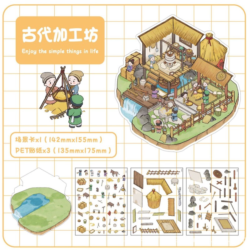 Xinyuyan 新しい 13.0 大型バージョン造園ステッカーアンティーク減圧 DIY ミニチュアシーンステッカー 3D 立体スタッキング|undefined