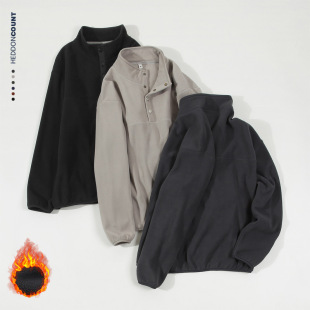 Dengjue Men's Wear Japanese Fleece Sweater Men's 2025 Fall/Winter New fleece-lined Set Collar Button Half Open Collar Pullover