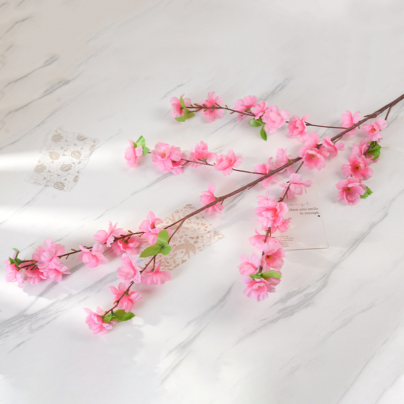 Simulación de 6 ramas de flor de melocotón ornamentos de boda hotel tela de seda flores falsas ramas de flor artificial árbol de melocotón flor de decoración cereza