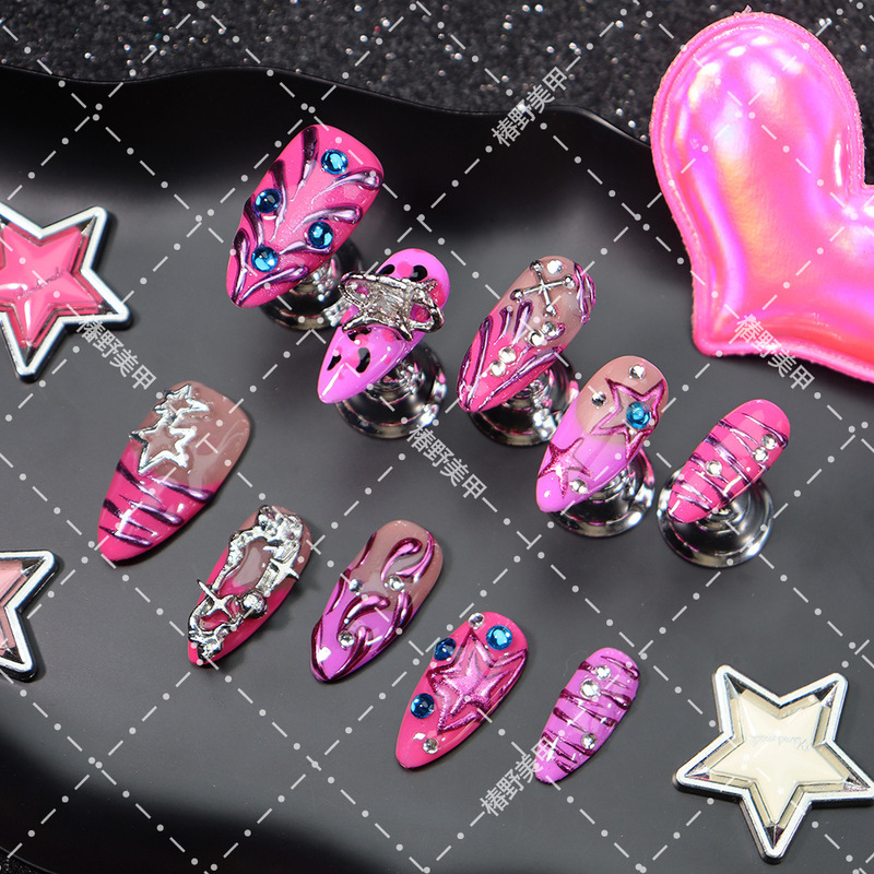 Y2K Millennium Hot Girl Rose Red Gradient Wearable Nails Punk Metal Rhinestone Sweet Cool Whitening Nail Stickers Y2K Millennium Hot Girl Rose Red Gradient Wearable Nails Punk Metal Rhinestone Sweet Cool Whitening Nail Stickers