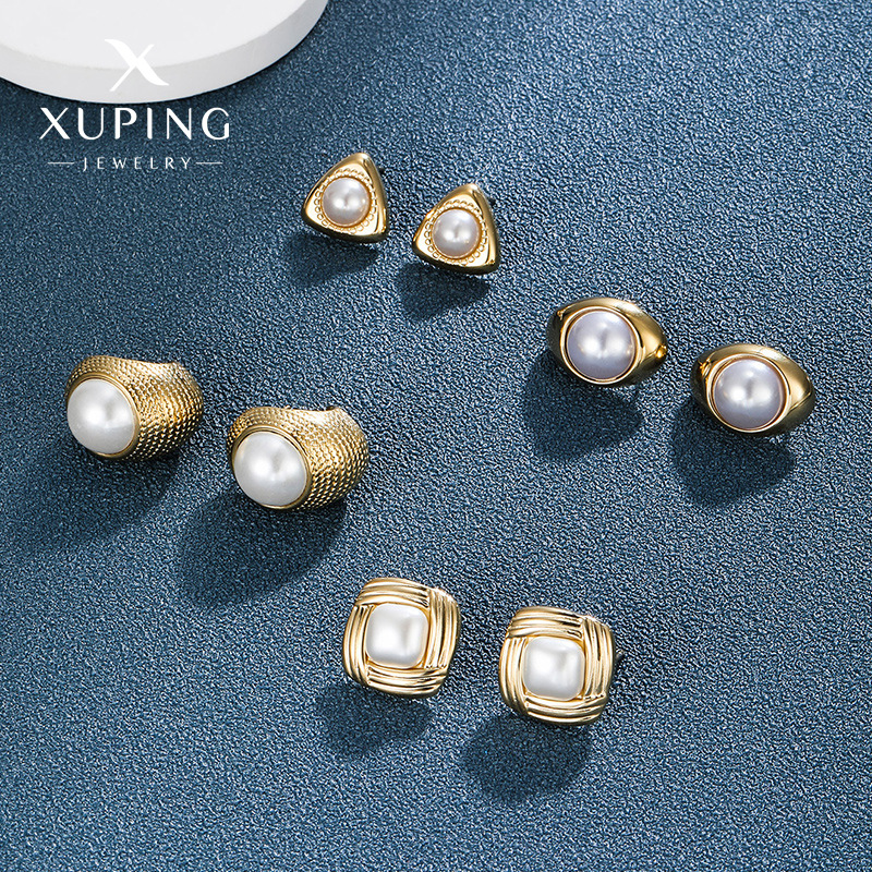 Xuping joyería nuevo estilo francés pendientes de acero inoxidable perlas de moda moda temperamento pendientes retro transfronterizos