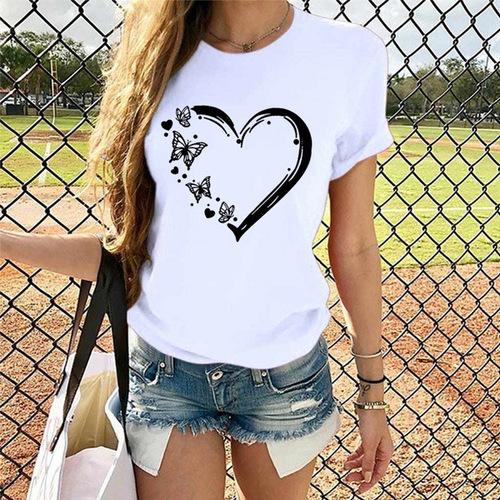 2024 Spring Shirt Cross-Border Butterfly Heart Style Loose Hooded Short-Sleeve T-Shirt Versatile Casual