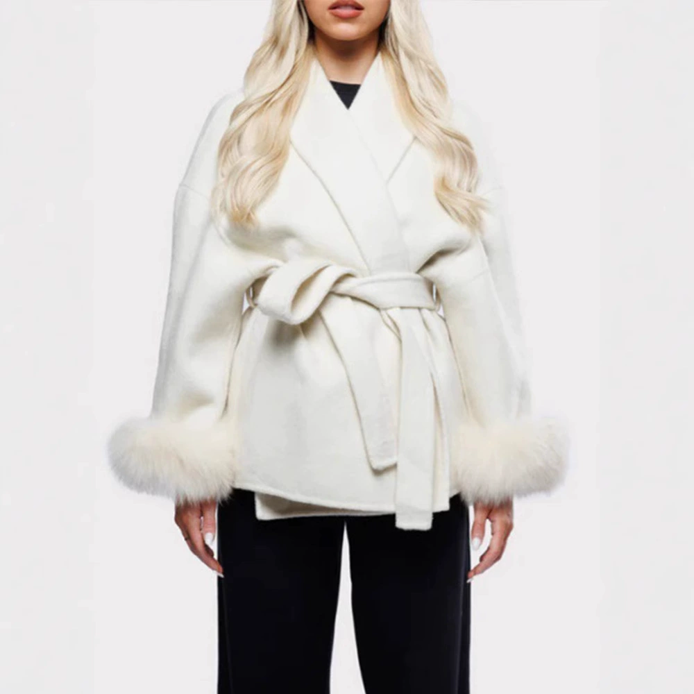 В наличии: Новая модель весна 2025 – элегантный пиджак с меховыми манжетами и отложным воротником для трансграничной торговли на платформах Amazon и других независимых площадках.