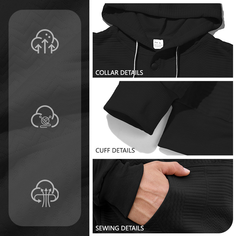Nuevo transfronterizo Europa y América Amazon otoño y invierno hombre pesado botón de manga larga camisa encapuchada casual deportiva Jacquard