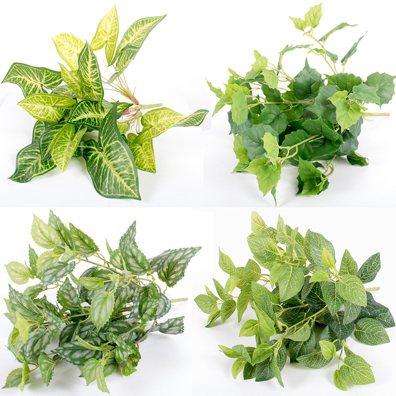 Planta artificial accesorios de pared pequeña hoja de patata dulce hoja de rábano verde planta decoración de la pared accesorios de plantas artificiales