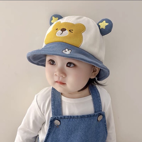 Baby Hat  Autumn and Winter Cute Baby Cartoon Bear Fisherman Hat Pure Cotton Autumn Toddler Boy Basin Hat
