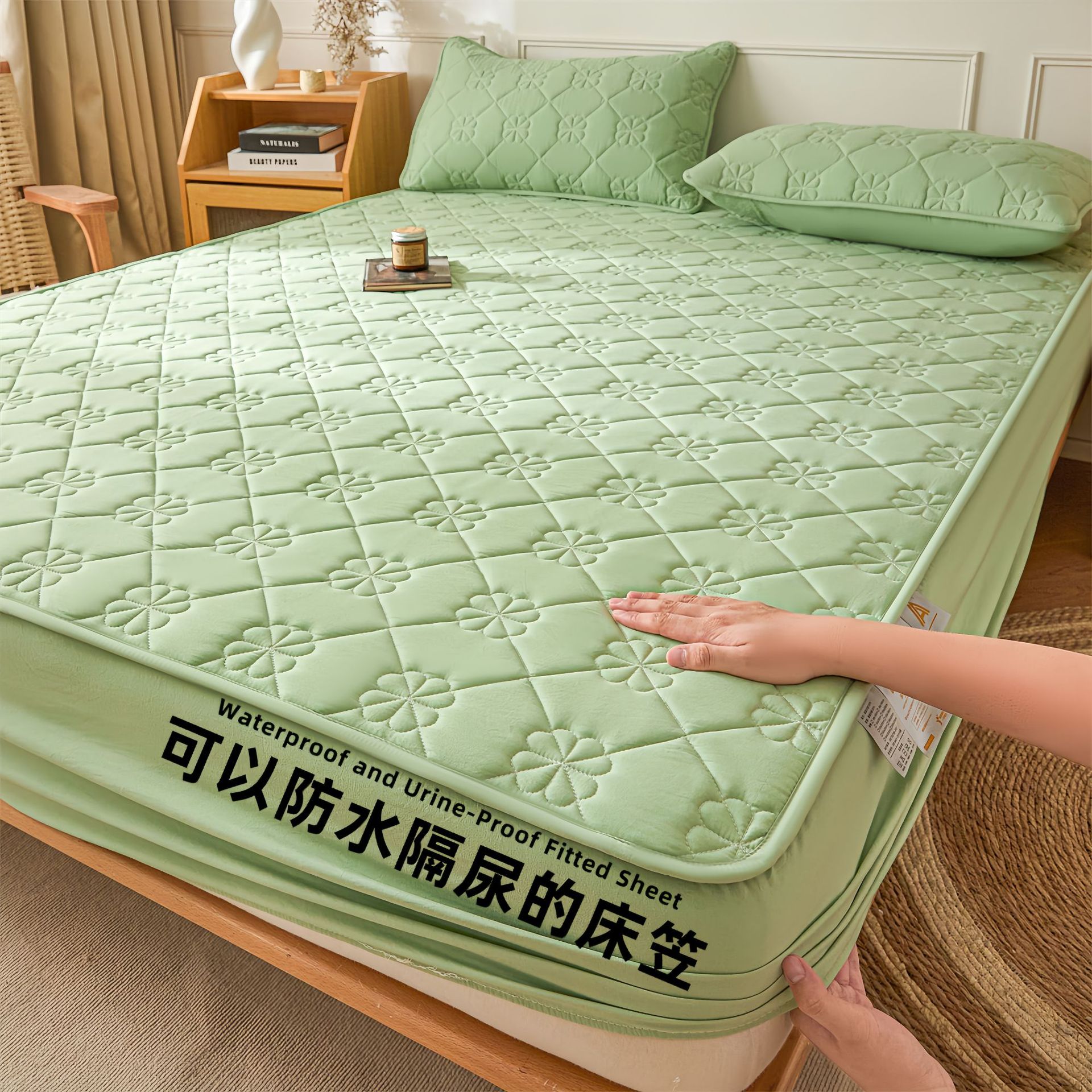 Madre e infante clase A cama antibacteriana Kasa verdadera algodón impermeable cubierta de cama diafragma cubierta de colchón cubierta de cama de algodón intercalada cubierta de cama de una sola pieza