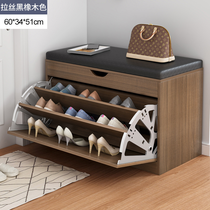 Banco para cambiar zapatos súper resistente y con gran capacidad de carga para la entrada, con tapicería suave, y zapatero abatible multifuncional para la entrada.