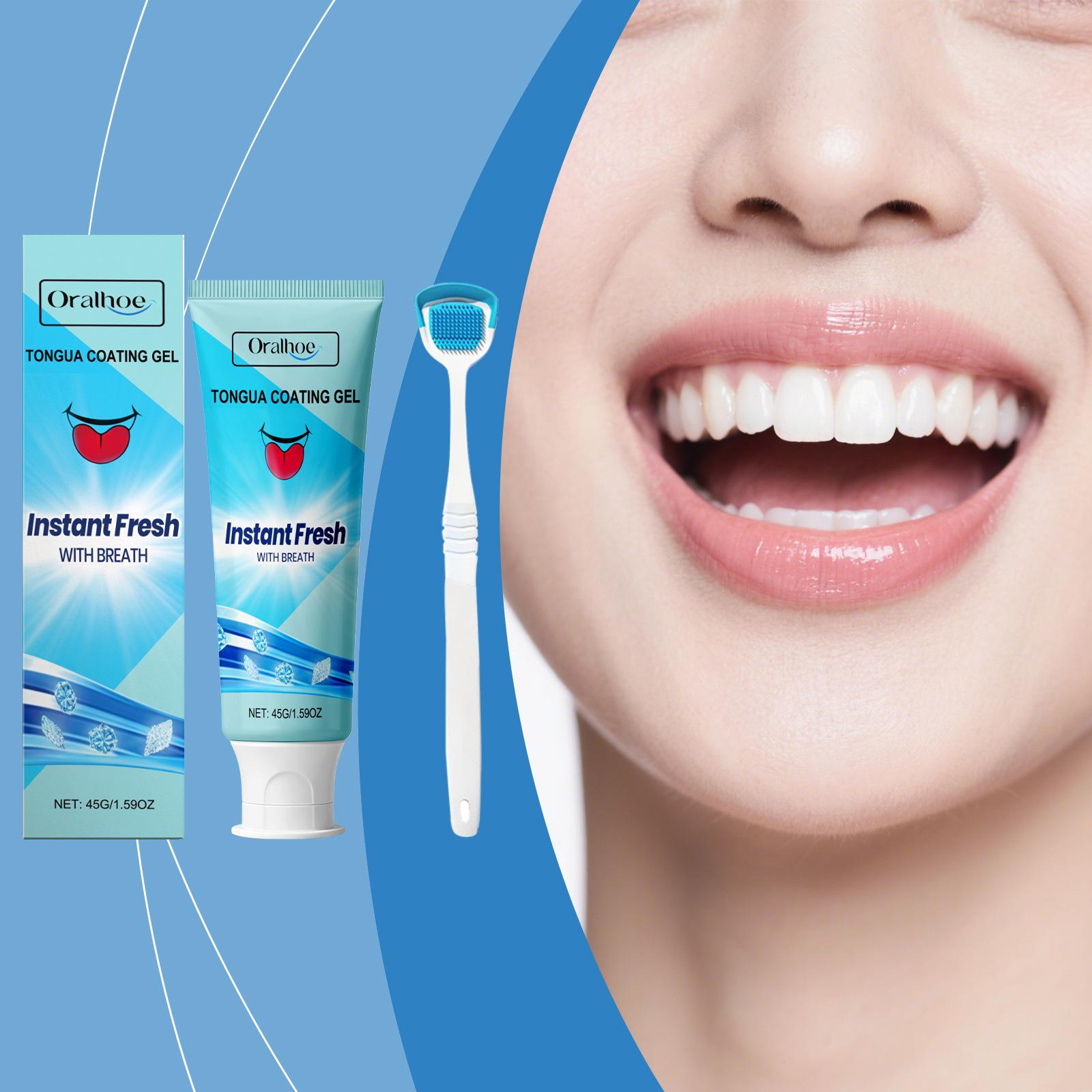 Oralhoe Tongue Coating Fresh Care Gel Tongue Coating Cleansing and Deodorizing Daily Cleansing, Plaid and Fresh Oral