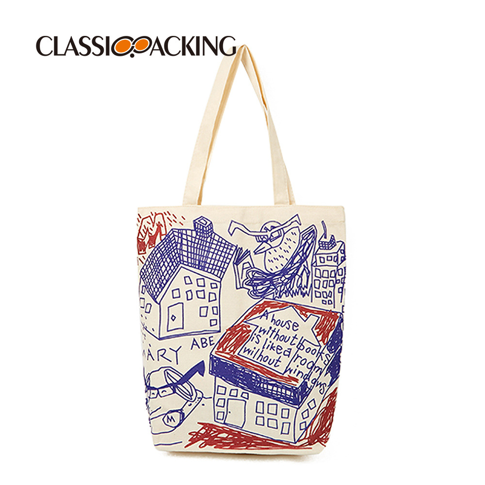 Diseño de fábrica bolsa de asas de gran capacidad bolsa de compras material de la lona versión completa impresión bolso puede ser impreso logo