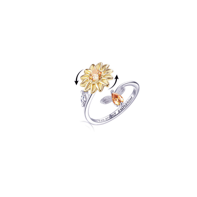 Women'S Gender Plating, Inlay Design Elegant Sunflower Metal Plating Inlay Rhinestones Women's Open Ring