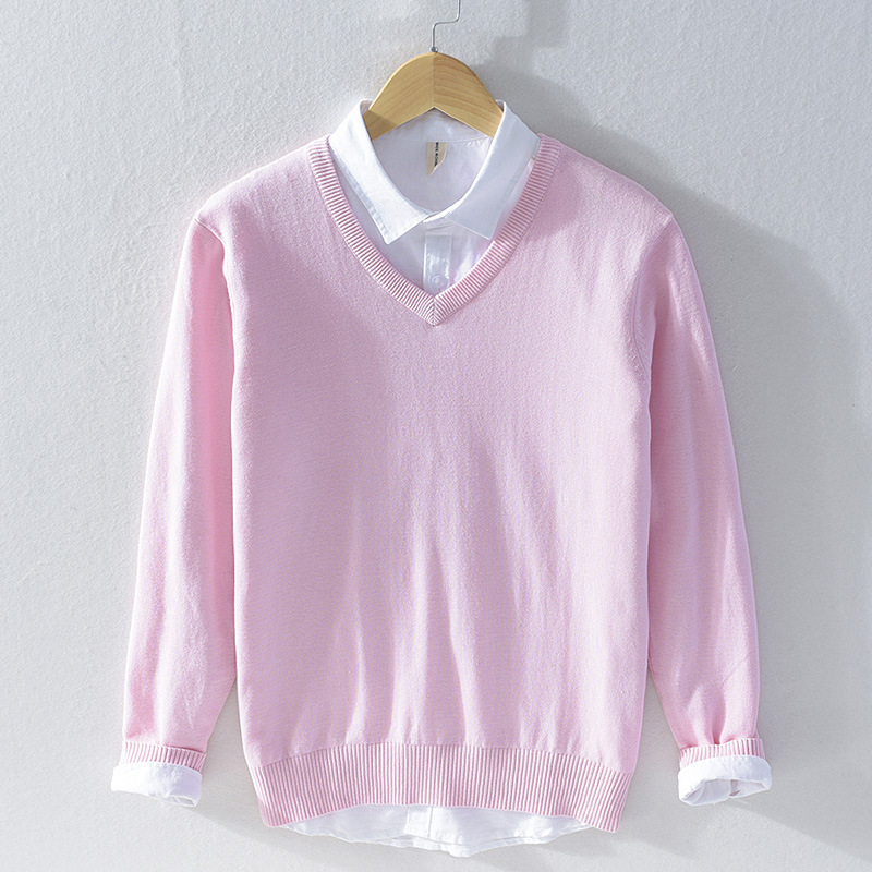 8508 Amerikanischer Business-Pullover mit V-Ausschnitt, trendiges Herren-Hemd für junge Leute, figurbetonter Strickpullover mit Herzausschnitt für Herren_voghion.com